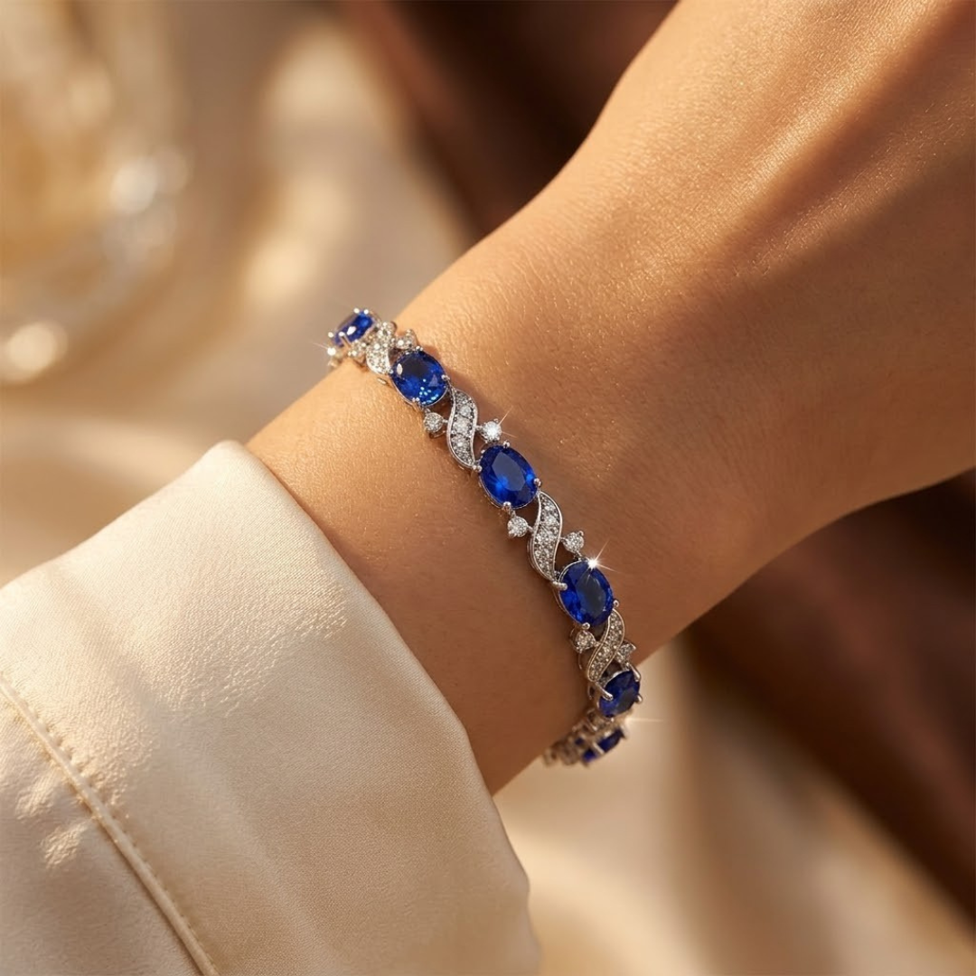 Silbernes Gliederarmband mit Saphir-Blumenmotiven