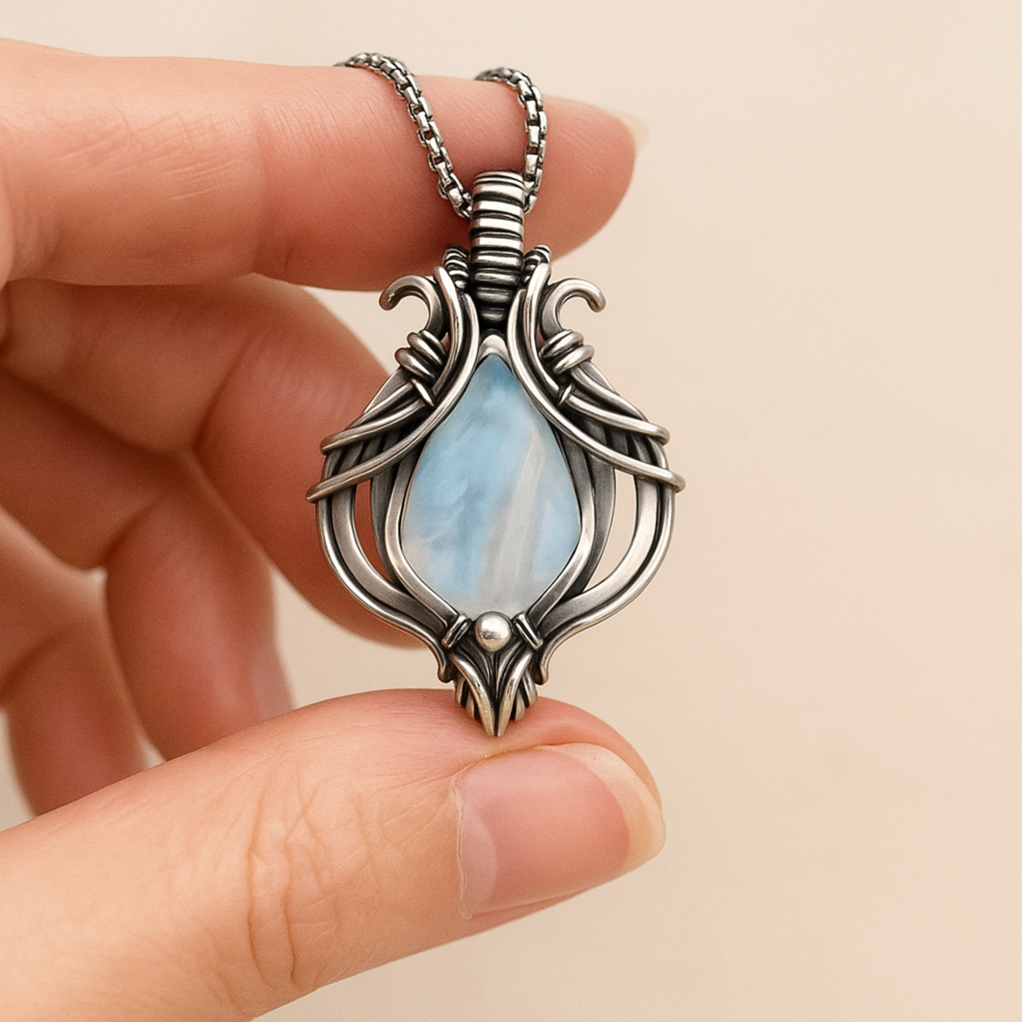 Vintage-Halskette aus Silber mit blauem Stein