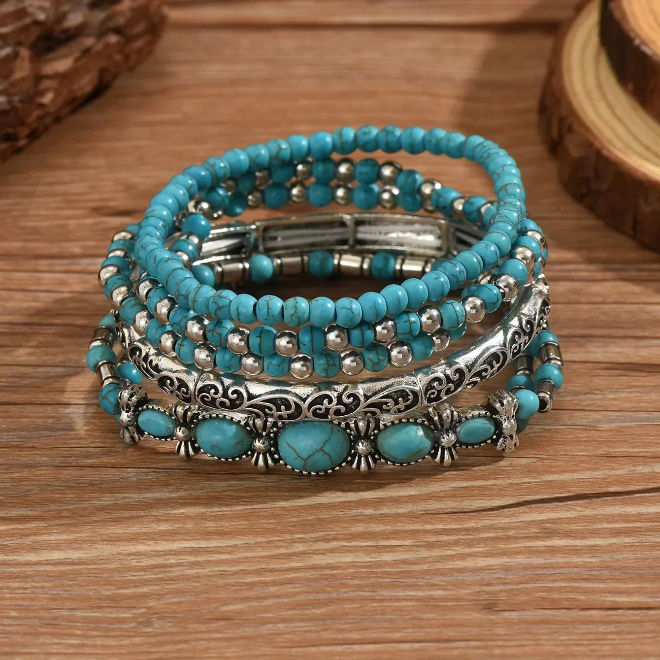 Bohemien-Armband-Set mit Türkisperlen