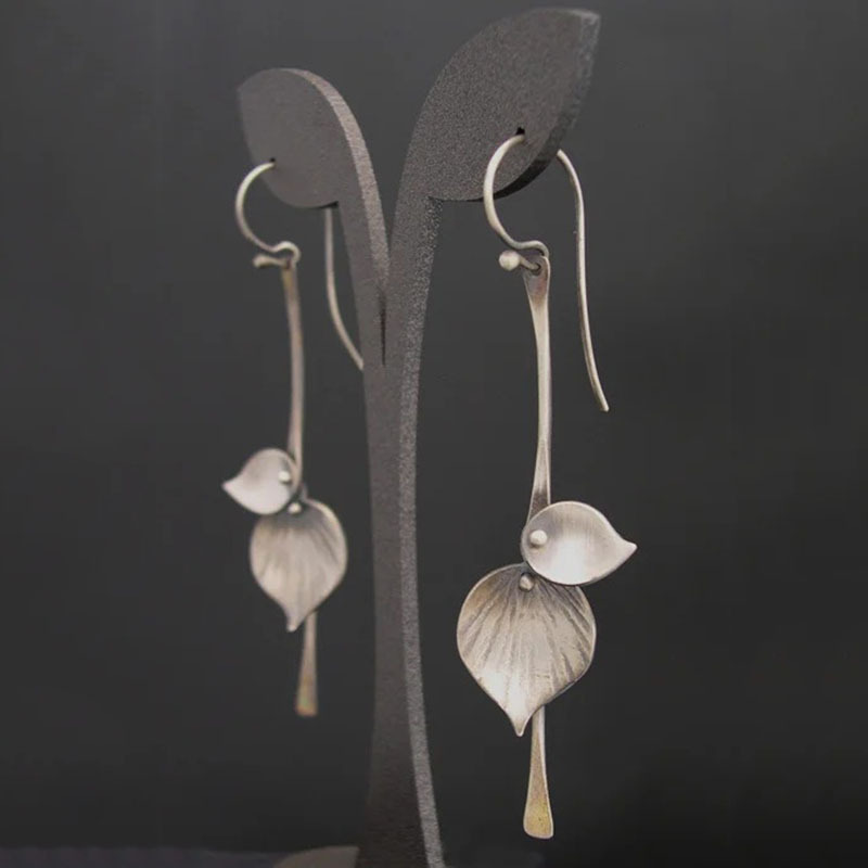 Vintage-Blatt-Ohrringe in Silber