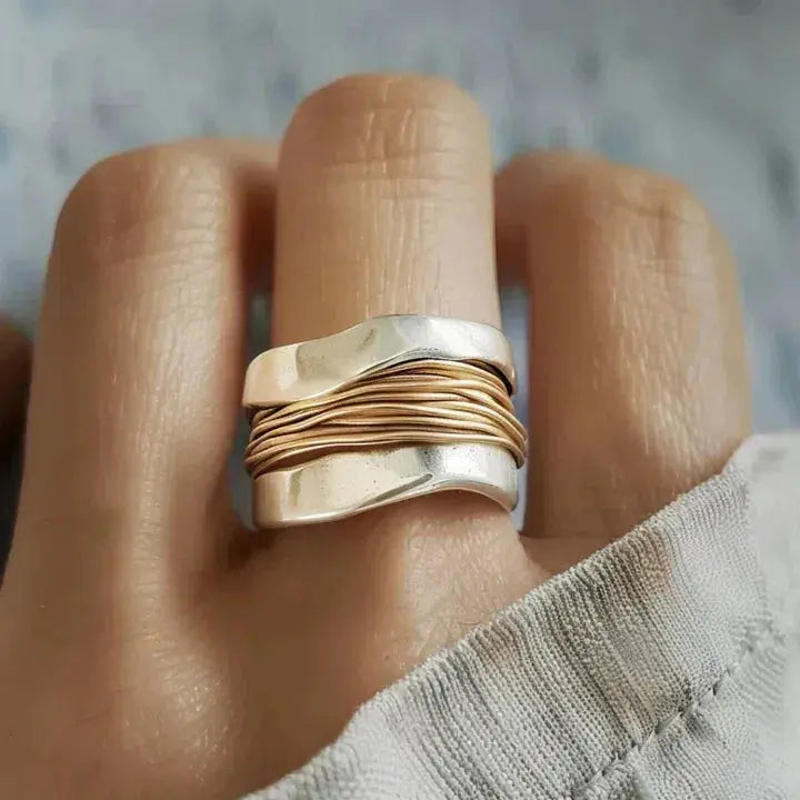 Silver Ring With Gold Wire Design