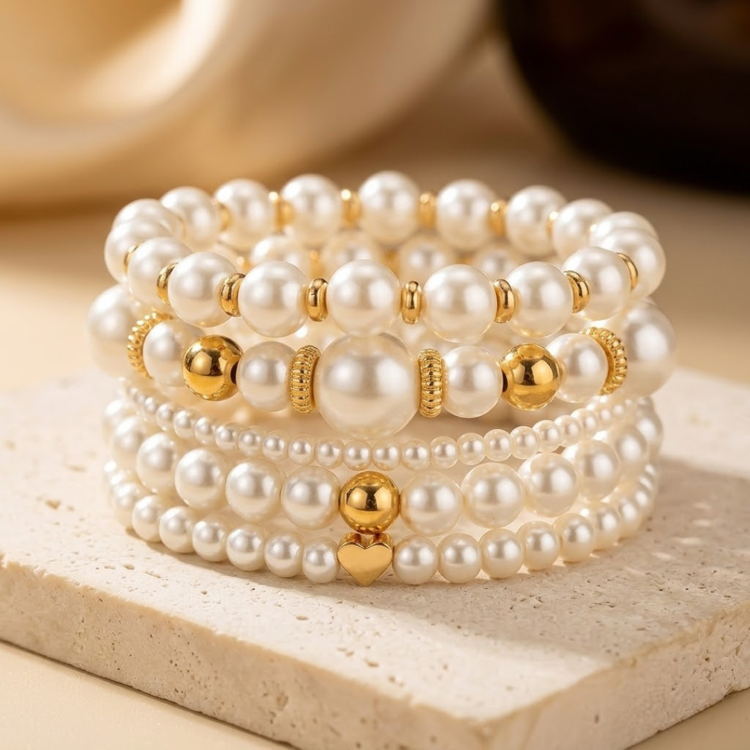 Goldenes Perlenarmband-Set