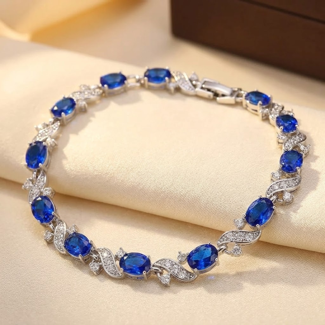 Silbernes Gliederarmband mit Saphir-Blumenmotiven