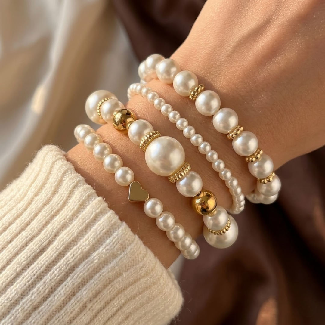 Goldenes Perlenarmband-Set