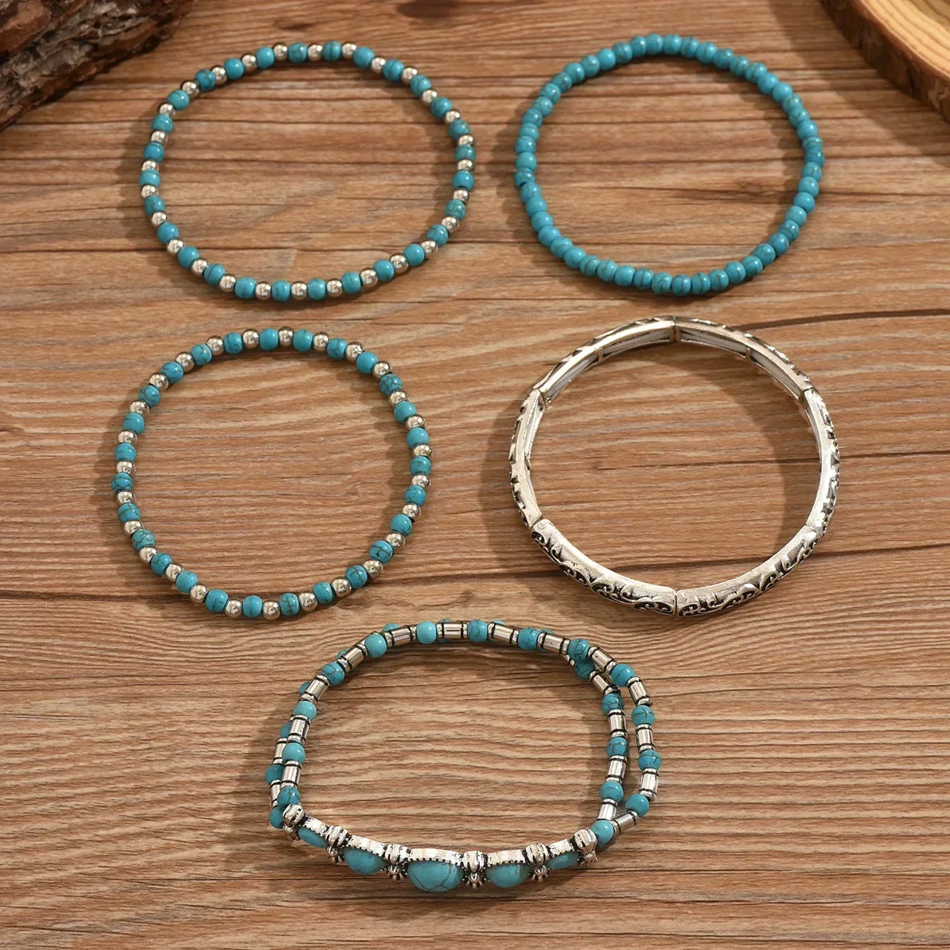 Bohemien-Armband-Set mit Türkisperlen