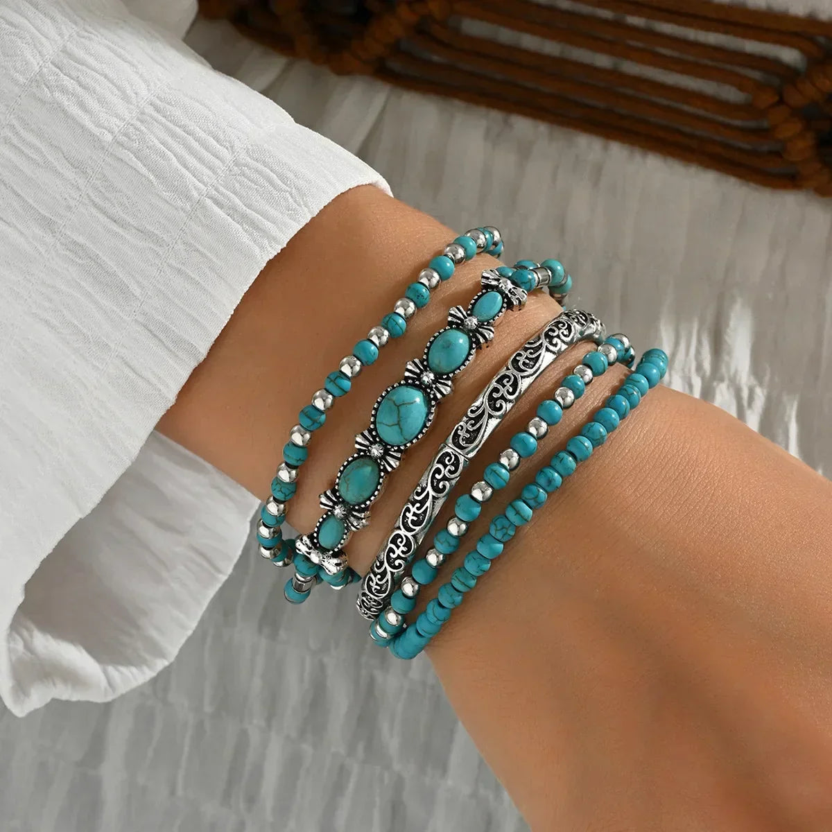 Bohemien-Armband-Set mit Türkisperlen