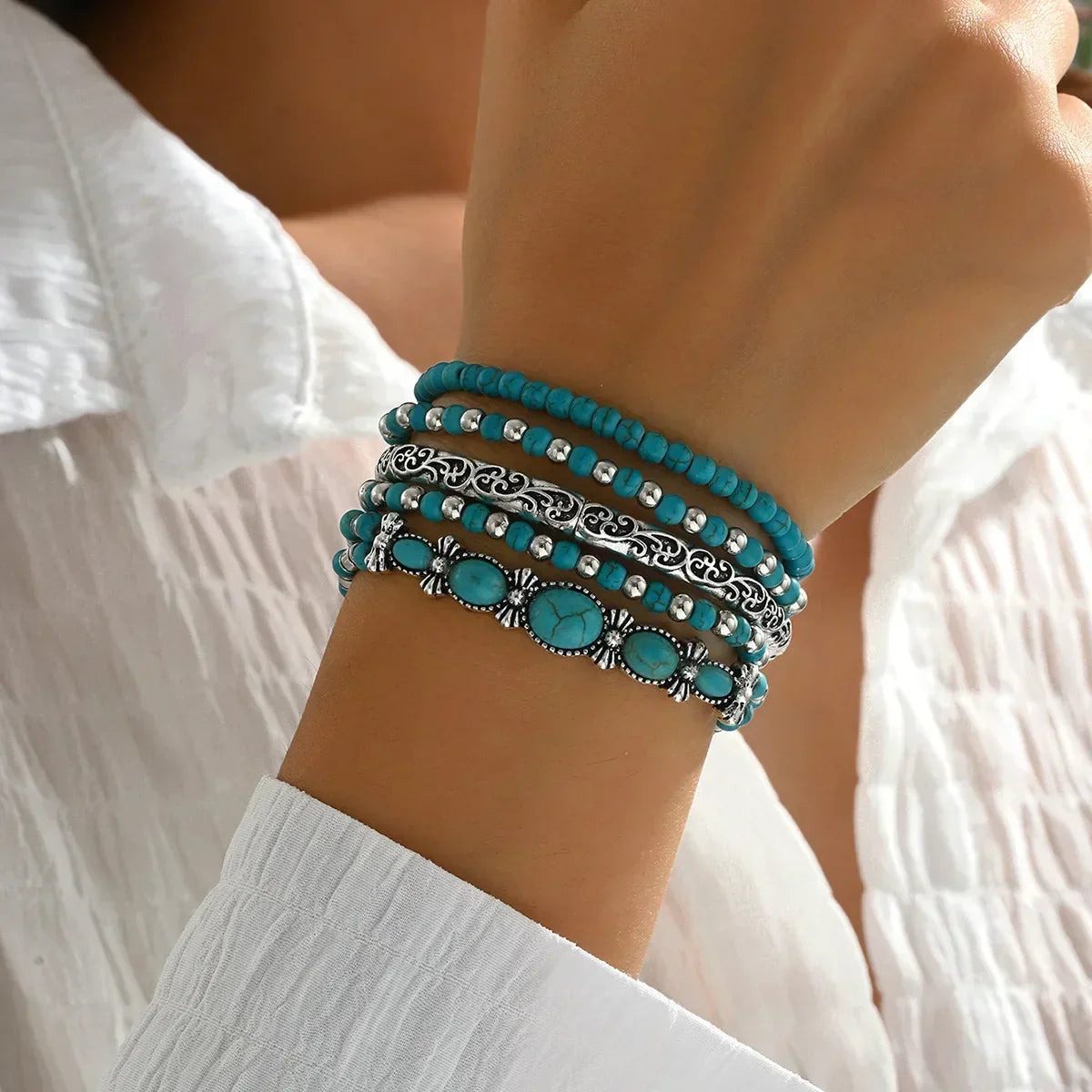 Bohemien-Armband-Set mit Türkisperlen