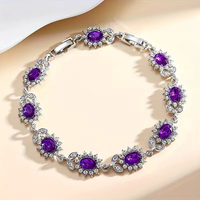 Silbernes Blumenarmband mit Amethyst