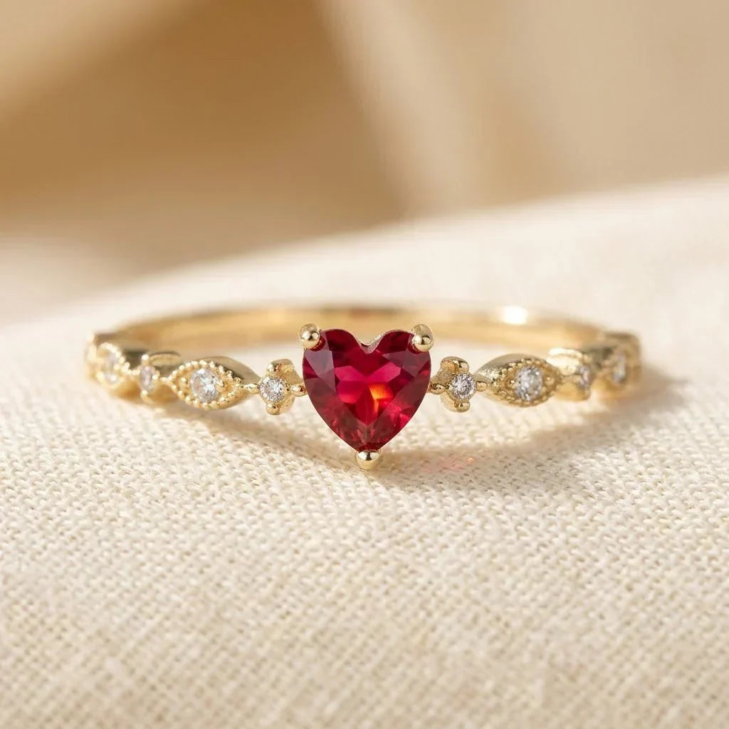Goldener Ring mit Rubinherz