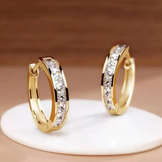 Chic Gold Hoop Earrings With Crystal